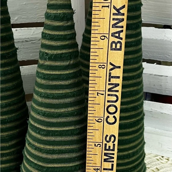 3 large Green Striped homespun fabric Cone Christmas Trees holiday farmhouse - Picture 4 of 8